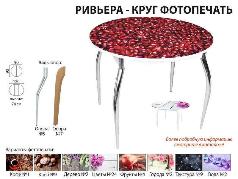 стол обеденный ривьера круг фотопечать в Рязани