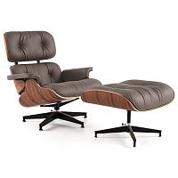 кресло eames style lounge chair кожа коричневое в Рязани