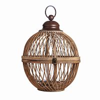 подсвечник-фонарь круглый деревянный большой со стеклом bamboo, 40 см в Рязани