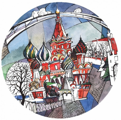 тарелка сувенирная собор василия блаженного. вечер в Рязани